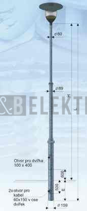 Stožár KA 5,5-159/89/60 Z výška 5,5m osvětlovací dekoraticní bezpaticový žárový zinek Koop