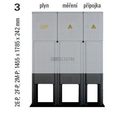 Sestava HELGA 2F-P (APZ+ES112+SP100) elektroměrová, plynoměrová a pojistková skříň, pilíř