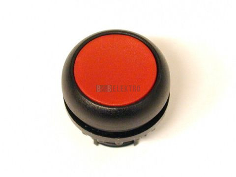 M22S-DR-R-X0 tlačítko zapuštěné červené s aretací, s popisem,čelní kroužek černý