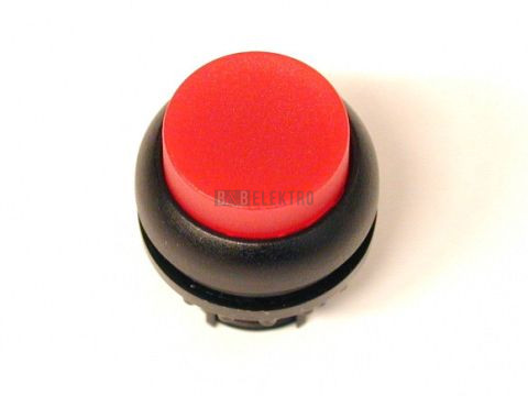 M22S-DLH-R-X0 tlačítko zvýšené bez aretace prosvětl. červené s popisem,černý čelní kroužek