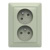 Zoni® zásuvka dvojnásobná s clonkami a natočenou dutinou 5513T-C02357 143 olivová/bílá ABB