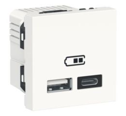 Unica NU301818 Dvojitý nabíjecí USB konektor A+C 2.4A, bílý, Schneider Electric