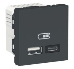 Unica NU301854 Dvojitý nabíjecí USB konektor A+C 2.4A, Antracit, Schneider Electric