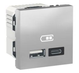 Unica NU301830 Dvojitý nabíjecí USB konektor A+C 2.4A, Aluminium, Schneider Electric