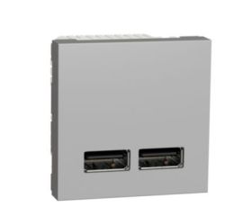 Unica NU341830 Dvojitý nabíjecí USB A+A konektor 2.1A, 2M, Aluminium Schneider Electric