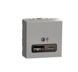 Unica NU301930 Dvojitý nabíjecí USB konektor A+C 18W, 2.4A, Aluminium, Schneider Electric
