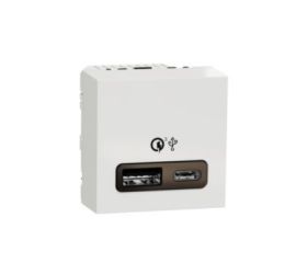 Unica NU301918 Dvojitý nabíjecí USB konektor A+C 18W, 2.4A, bílý, Schneider Electric