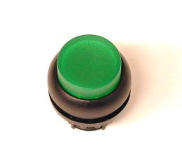 M22S-DLH-G-X1 tlačítko zvýšené bez aretace prosvětlené zelené s popisem,černý čelní krouže