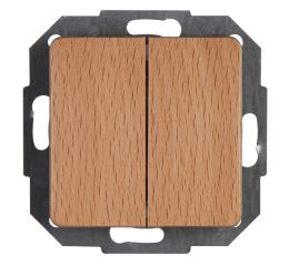 Ontario  vypínač č.6+6 schodišťový dvojitý buk přírodní dřevo Kopp