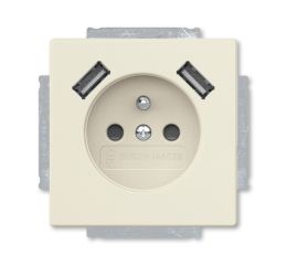 Future® linear, Solo®, Solo® carat zásuvka jednonásobná s kolíkem, s clonkami, s nabíjením 2xUSB-A 2CKA002017A1889 slonová kost ABB