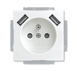 Future® linear, Busch-axcent® zásuvka jednonásobná s kolíkem, s clonkami, s nabíjením 2xUSB-A 2CKA002017A1893 mechová bílá ABB