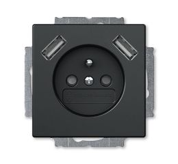 Future® linear, Busch-axcent® zásuvka jednonásobná s kolíkem, clonkami a nabíjením 2xUSB-A 2CKA002017A1894 mechová černá ABB