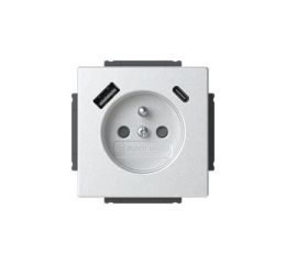Future® linear, Busch-axcent® zásuvka jednonásobná s kolíkem, clonkami a nabíjením USB-A, USB-C 2CKA002017A1915 hliníková stříbrná ABB