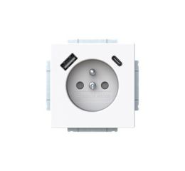 Future® linear, Solo®, Solo® carat, Busch-axcent® zásuvka jednonásobná s kolíkem, clonkami a nabíjením USB-A, USB-C 2CKA002017A1916 studio bílá ABB
