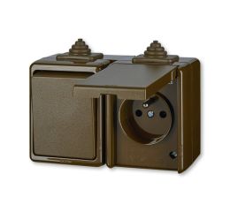 Praktik vypínač č.6 + zásuvka s víčkem 3932-20062 H kombinace IP44, hnědá, ABB