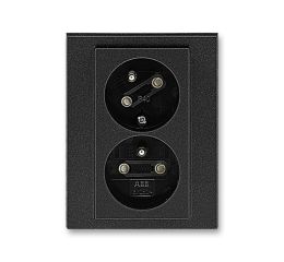 Levit M® zásuvka dvojnásobná s ochrannými kolíky s clonkami a natočenou dutinou 5513H-C02357 63 onyx/kouřová černá ABB