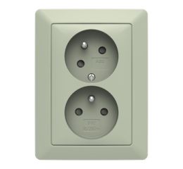 Zoni® zásuvka dvojnásobná s clonkami a natočenou dutinou 5513T-C02357 143 olivová/bílá ABB