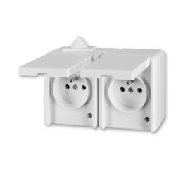 Praktik zásuvka 5518-2029 B zásuvka dvojnásobná s ochr.kolíky a víčky, IP44, bílá, ABB