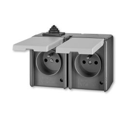 Praktik zásuvka 5518-2029 S zásuvka dvojnásobná s ochr.kolíky a víčky, IP44, šedá, ABB