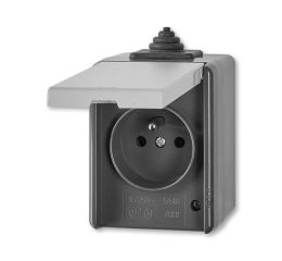 Praktik  zásuvka 5518-2929 S zásuvka jednonásobná s ochr.kolíkem a víčkem, IP44, šedá, ABB