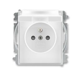 Time®, Element® zásuvka jednonásobná s ochranným kolíkem, clonkami a víčkem 5519E-A02397 01 bílá/ledová bílá ABB
