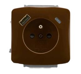 Tango® zásuvka jednonásobná s kolíkem, clonkami a nabíjením USB-A, USB-C 5569A-A32357 H hnědá ABB