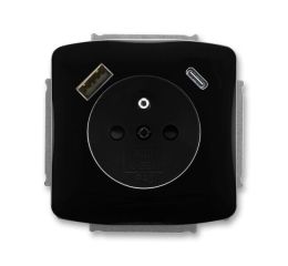 Tango® zásuvka jednonásobná s kolíkem, clonkami a nabíjením USB-A, USB-C 5569A-A32357 N černá ABB