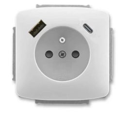 Tango® zásuvka jednonásobná s kolíkem, clonkami a nabíjením USB-A, USB-C 5569A-A32357 S šedá ABB