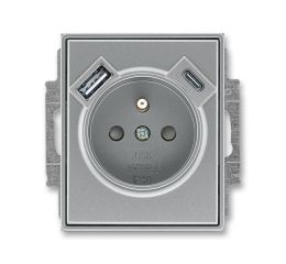 Time®, Time® Arbo zásuvka jednonásobná s kolíkem, clonkami a nabíjením USB-A, USB-C 5569E-A32357 36 ocelová ABB