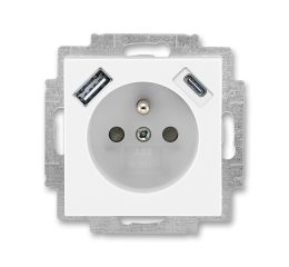Levit® zásuvka jednonásobná s kolíkem, clonkami a nabíjením USB-A, USB-C 5569H-A32357 01 bílá/ledová bílá ABB