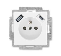 Levit® zásuvka jednonásobná s kolíkem, clonkami a nabíjením USB-A + USB-C 5569H-A32357 03 bílá/bílá ABB