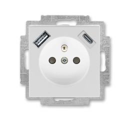 Levit® zásuvka jednonásobná s kolíkem, clonkami a nabíjením USB-A, USB-C 5569H-A32357 16 šedá/bílá ABB