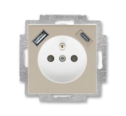 Levit® zásuvka jednonásobná s kolíkem, clonkami a nabíjením USB-A, USB-C 5569H-A32357 18 macchiato/bílá ABB