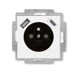 Levit® zásuvka jednonásobná s kolíkem, clonkami a nabíjením USB-A, USB-C 5569H-A32357 62 bílá/kouřová černá ABB