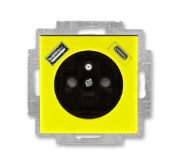 Levit® zásuvka jednonásobná s kolíkem, clonkami a nabíjením USB-A, USB-C 5569H-A32357 64 žlutá/kouřová černá ABB