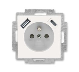 Levit®M zásuvka jednonásobná s kolíkem, clonkami a nabíjením USB-A, USB-C 5569H-A32357 68 perleťová/ledová bílá ABB