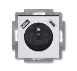 Levit®M zásuvka jednonásobná s kolíkem, clonkami a nabíjením USB-A, USB-C 5569H-A32357 70 titanová/kouřová černá ABB