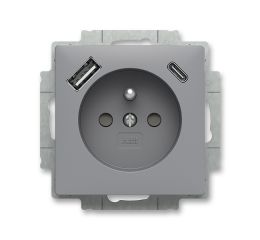 Zoni® zásuvka jednonásobná s kolíkem, clonkami a nabíjením USB-A, USB-C 5569T-A32357 241 šedá ABB