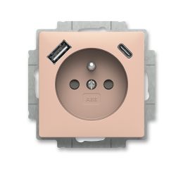 Zoni® zásuvka jednonásobná s kolíkem, clonkami a nabíjením USB-A, USB-C 5569T-A32357 242 pudrová ABB