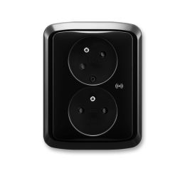 Tango® zásuvka dvojnásobná s ochrannými kolíky, clonkami, natočenou dutinou, s přepěťovou ochranou a akustickou signalizací 5583A-C02357 N černá ABB