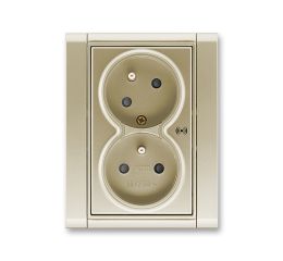 Time® zásuvka dvojnásobná s ochrannými kolíky, clonkami, natočenou dutinou a ochranou před přepětím (akustická signalizace) 5583F-C02357 33 šampaňská ABB