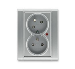 Time® zásuvka dvojnásobná s ochrannými kolíky, clonkami, natočenou dutinou a ochranou před přepětím 5593F-C02357 36 ocelová ABB