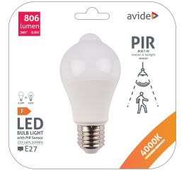 Žárovka LED s pohybovým PIR senzorem 8,8W, 806lm, neutrální bílá 4000K, Avide ASG27NW-8.8W-PIR