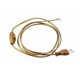 Flexo šňůra 2 m, 2x0,75, zlatá, s vypínačem, plochá vidlice, PVC kabel