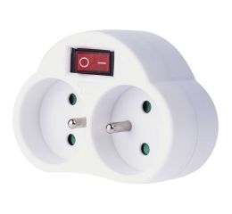 Zásuvka rozbočovací 2x kulatá s vypínačem, bílá EMOS