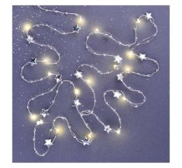 Vánoční řetěz stříbrný 20xLED, délka 1,9m, teplá bílá, napájení 2xAA baterie, časovač EMOS DCGW07