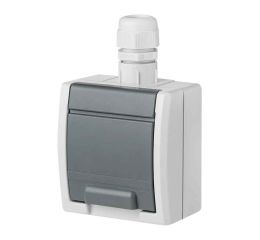 ATLAS IP65 Zásuvka 2P+PE SCHUKO s vývodkou M20, na povrch, šedá typ 19178 famatel