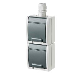 ATLAS IP65 Zásuvka 2x 2P+PE, 2-násobná svislá s vývodkou M20, na povrch, šedá typ 19187 fa