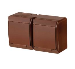 GALATEA IP44 Zásuvka 2x 2P+PE, 2-násobná vodorovná (hnědá) typ 5322-06 famatel