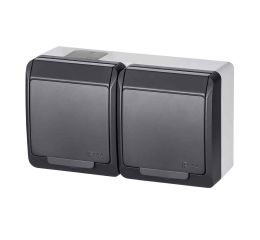 GALATEA IP44 Zásuvka 2x 2P+PE, 2-násobná vodorovná (antracit) typ 5322-07 famatel